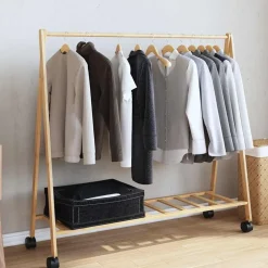 vidaXL Kledingrek met schappen en wielen 106x34x106,5 cm bamboe