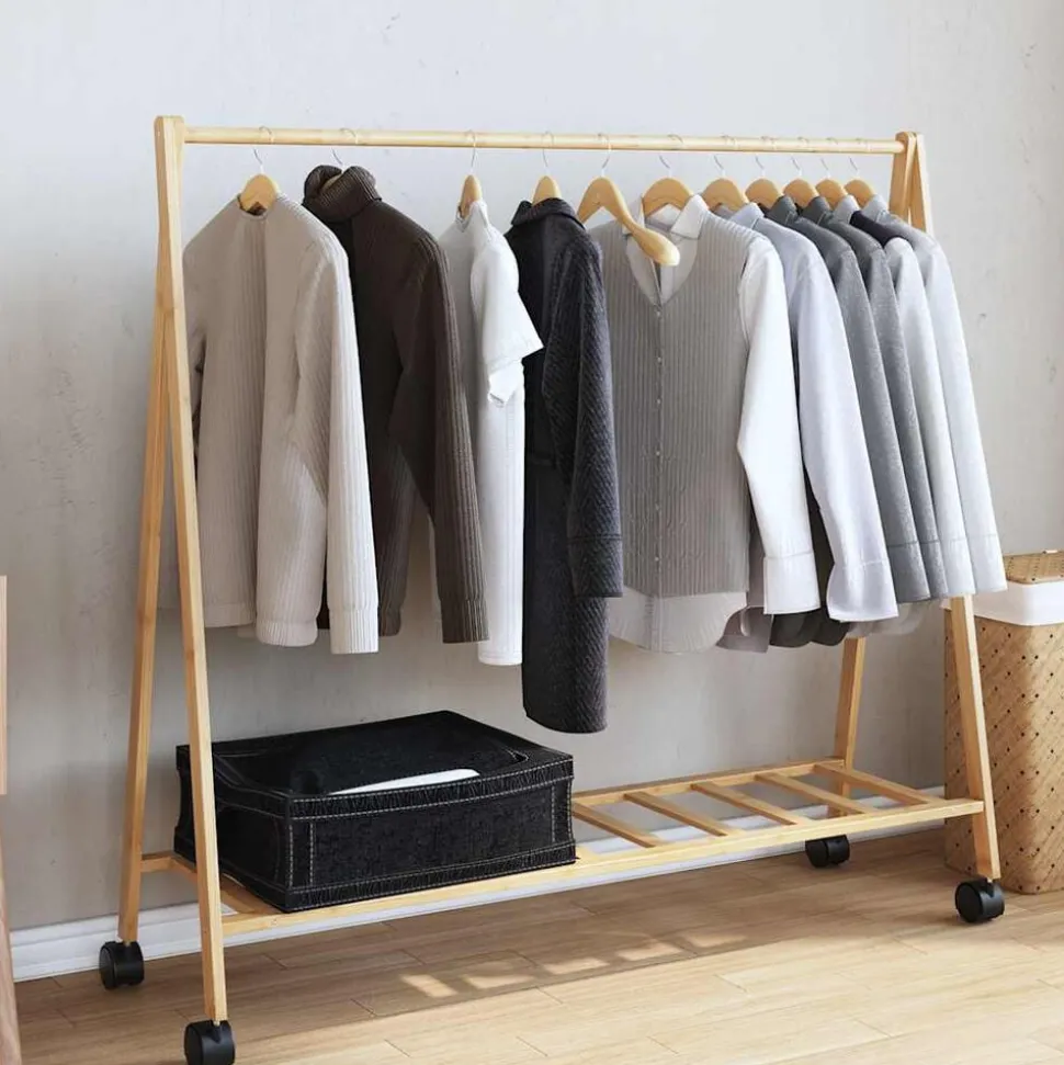 vidaXL Kledingrek met schappen en wielen 106x34x106,5 cm bamboe