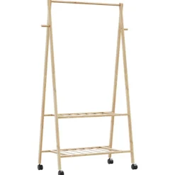 vidaXL Kledingrek met schappen en wielen 96x45,5x155,5 cm bamboe