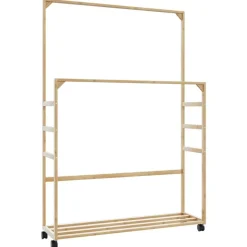 vidaXL Kledingrek met schappen en wielen 90x35x155 cm bamboe