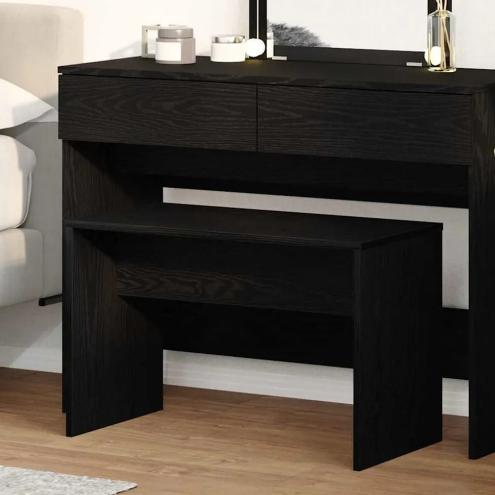 vidaXL Kleedkamer Kruk Zwart eiken 70 x 35 x 45 cm Bewerkt hout