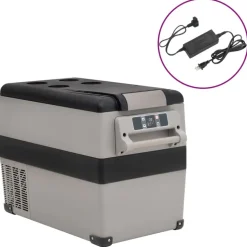 vidaXL Koelbox met handvat en adapter 35 L PP & PE zwart en grijs