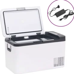 vidaXL Koelbox met handvat en adapter 18 L PP & PE zwart en wit