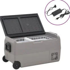 vidaXL Koelbox met wielen en adapter 50 L PP en PE zwart en grijs