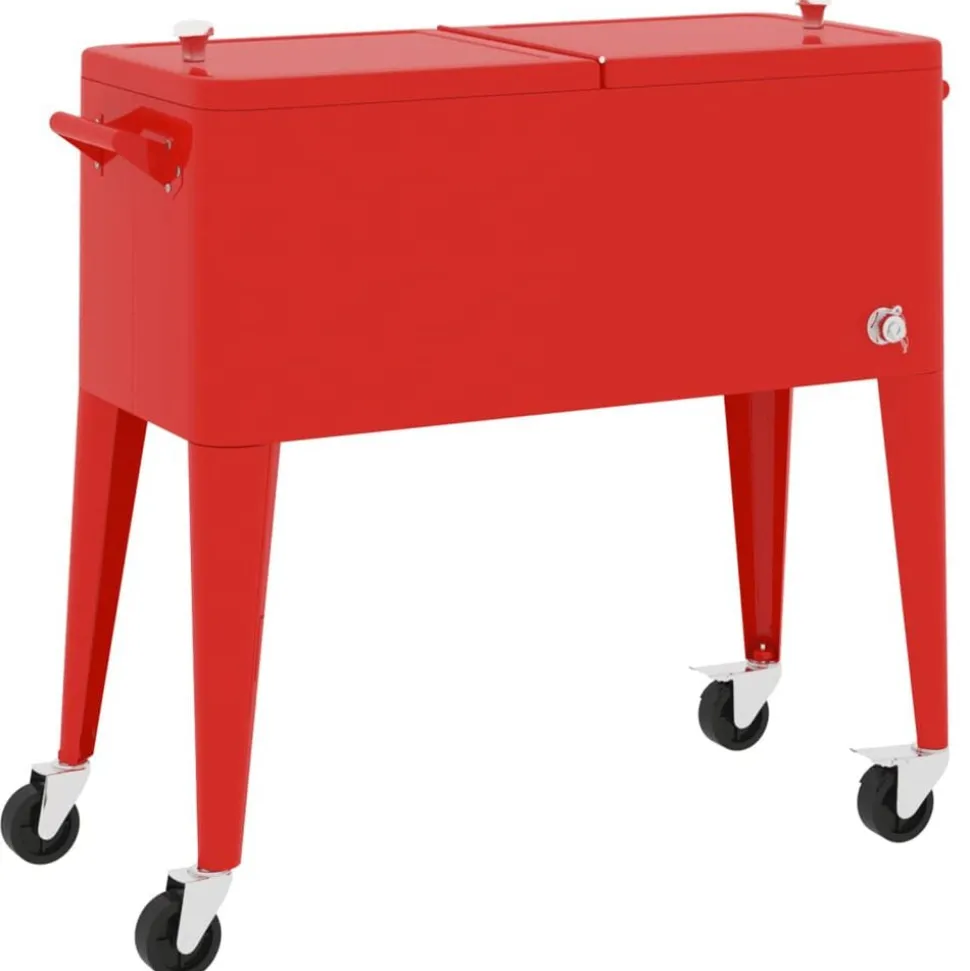 vidaXL Koelbox op wielen 92x43x89 cm rood