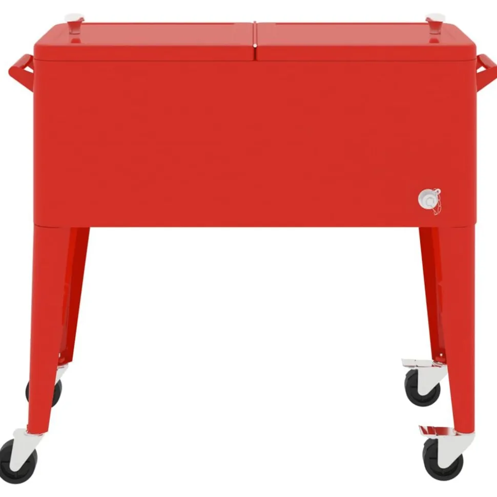 vidaXL Koelbox op wielen 92x43x89 cm rood