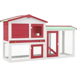 vidaXL Konijnenhok voor buiten groot 145x45x84 cm hout rood en wit