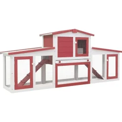 vidaXL Konijnenhok voor buiten groot 201x45x85 cm hout rood en wit