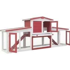 vidaXL Konijnenhok voor buiten groot 201x45x85 cm hout rood en wit