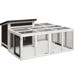 vidaXL Konijnenhok 144x123x67,5 cm massief grenenhout grijs