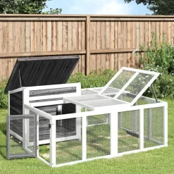 vidaXL Konijnenhok 144x123x67,5 cm massief grenenhout grijs