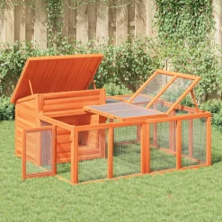 vidaXL Konijnenhok 144x123x67,5 cm massief grenenhout bruin