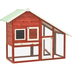 vidaXL Konijnenhok 140x63x120 cm massief vurenhout rood en wit