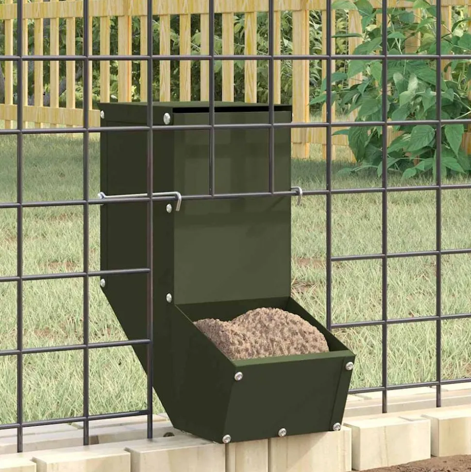 vidaXL Konijnenvoer Olijf Groen 12,5 x 26 x 28,5 cm Koudgewalst Staal