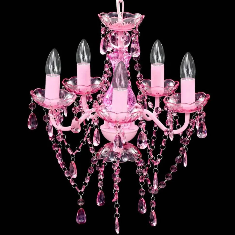 vidaXL Kristallen licht met 5 gloeilampen rosa