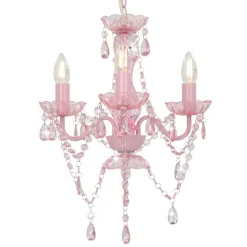 vidaXL Kroonluchter met kralen rond 3xE14 roze