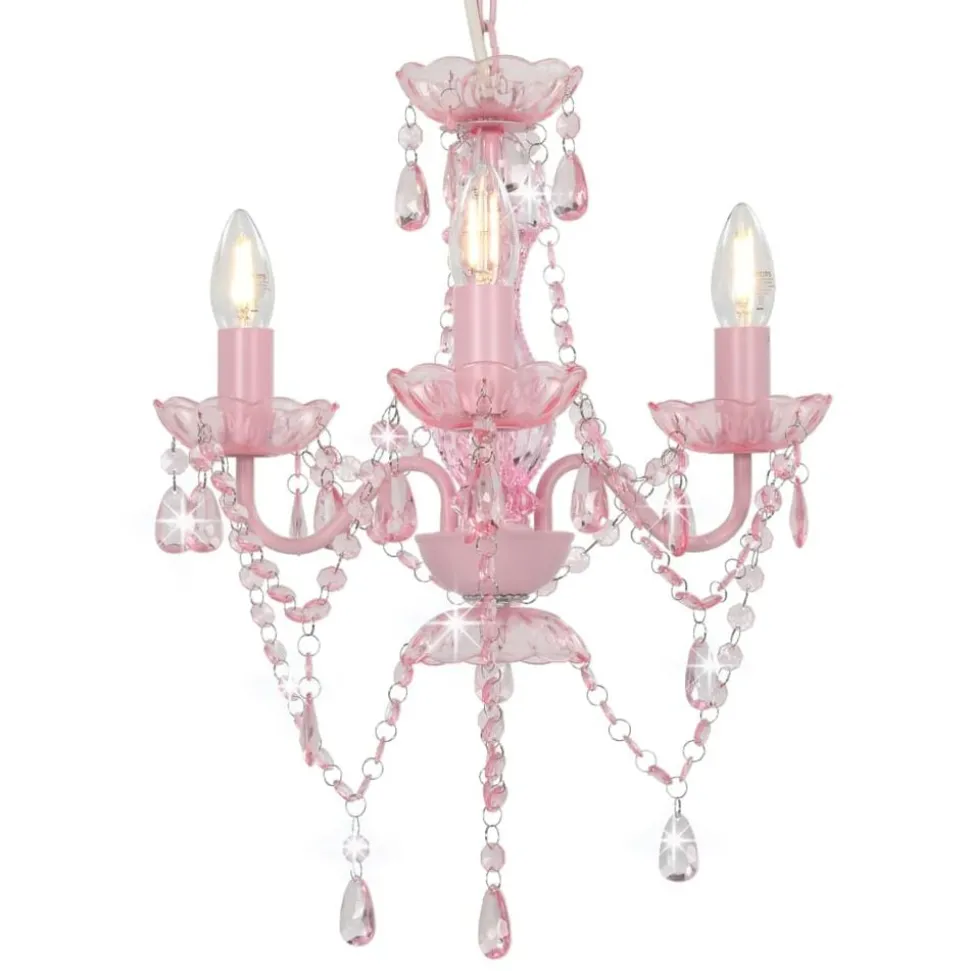 vidaXL Kroonluchter met kralen rond 3xE14 roze