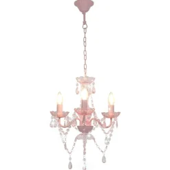 vidaXL Kroonluchter met kralen rond 3xE14 roze