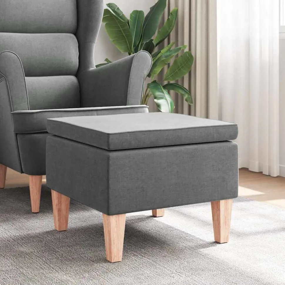 vidaXL Kruk met houten poten stof donkergrijs