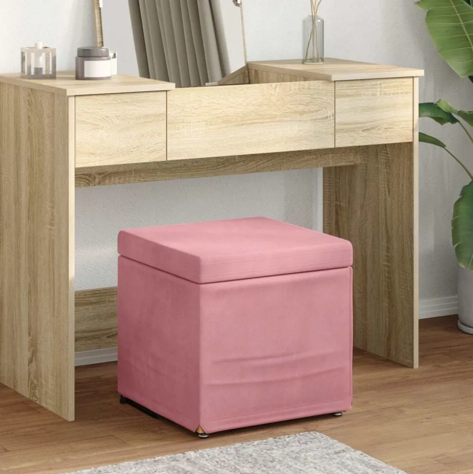 vidaXL Kruk Roze 41 x 41 x 40 cm Velvet en Gefabriceerd Hout