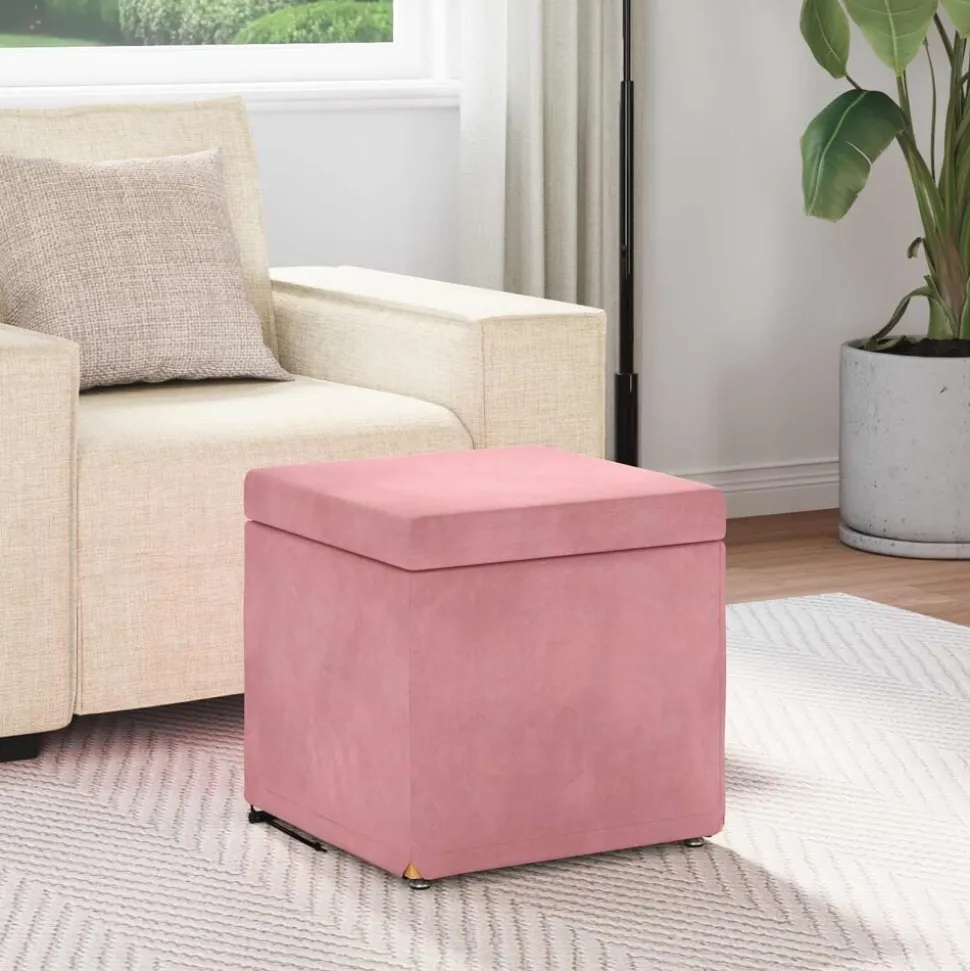 vidaXL Kruk Roze 41 x 41 x 40 cm Velvet en Gefabriceerd Hout
