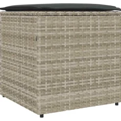 vidaXL Kussenbox met opslag Lichtgrijs 50 x 50 x 50 cm poly rattan