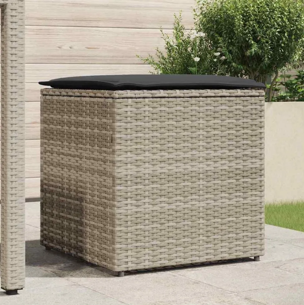 vidaXL Kussenbox met opslag Lichtgrijs 50 x 50 x 50 cm poly rattan