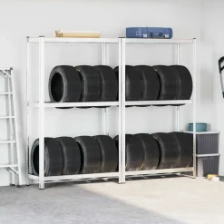 vidaXL 2-laags bandenrekken 2st 110x40x180cm staal&bewerkt hout zilver