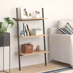 vidaXL Ladderrek met 3 schappen 64x34x116 cm lichtbruin en zwart