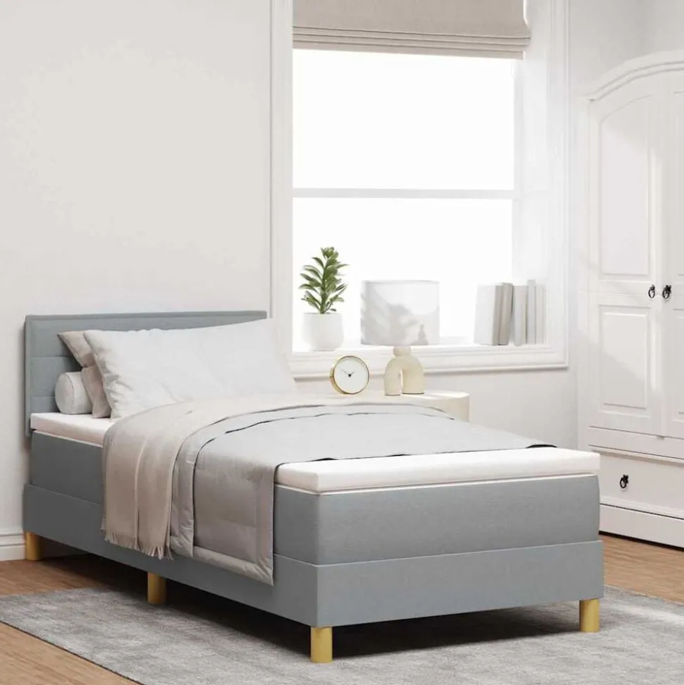 vidaXL LED Box Spring Bed met hoofdeinde Lichtgrijs 80 x 200 cm Stof