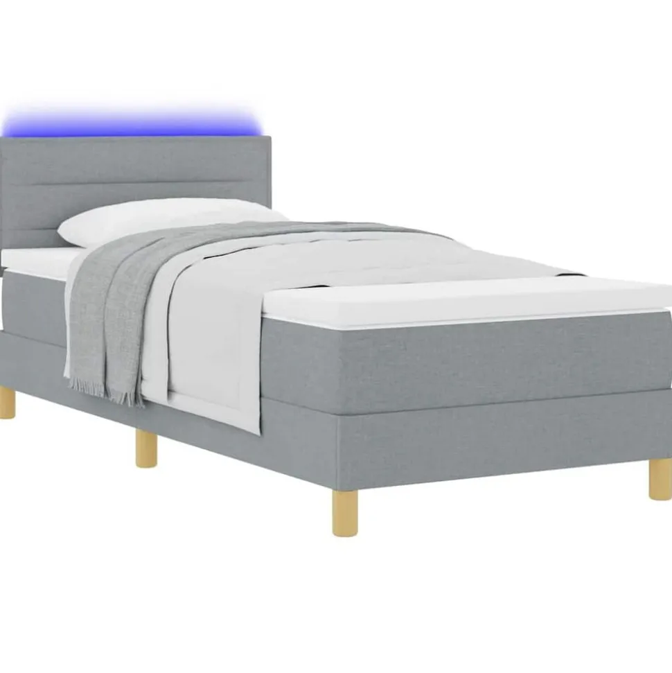 vidaXL LED Box Spring Bed met hoofdeinde Lichtgrijs 80 x 200 cm Stof