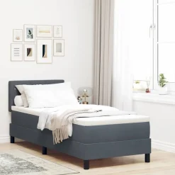 vidaXL LED Box Spring Bed met matras Donkergrijs 80 x 200 cm Fluweel