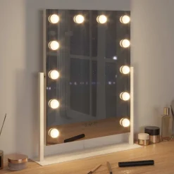 vidaXL LED Make-up Spiegel Wit 44 x 10 x 53 cm Glas en Staal