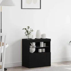 vidaXL LED Sideboard Zwart 60,5 x 37 x 67 cm Bewerkt hout