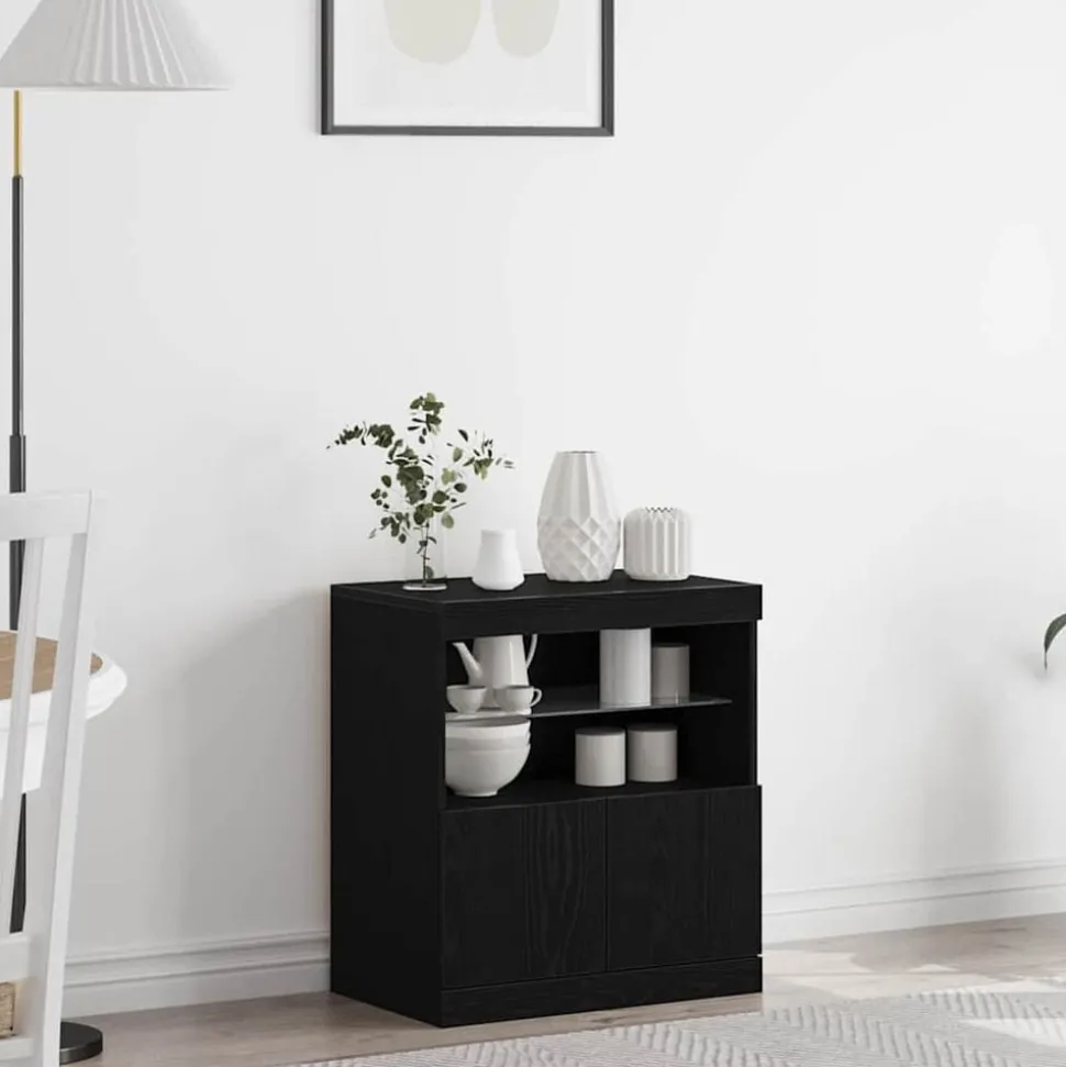 vidaXL LED Sideboard Zwart 60,5 x 37 x 67 cm Bewerkt hout