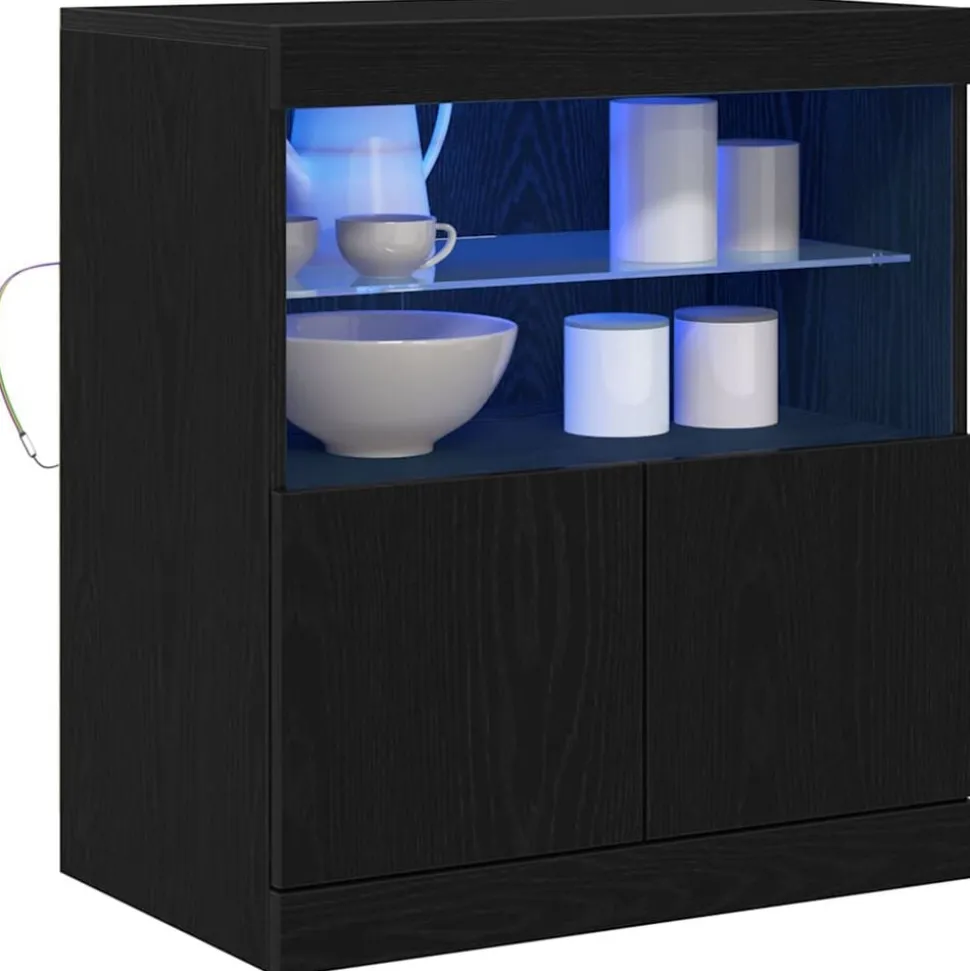 vidaXL LED Sideboard Zwart 60,5 x 37 x 67 cm Bewerkt hout