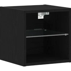 vidaXL LED Wand Bedside Kast Zwart 30 x 28,5 x 30 cm Bewerkt hout