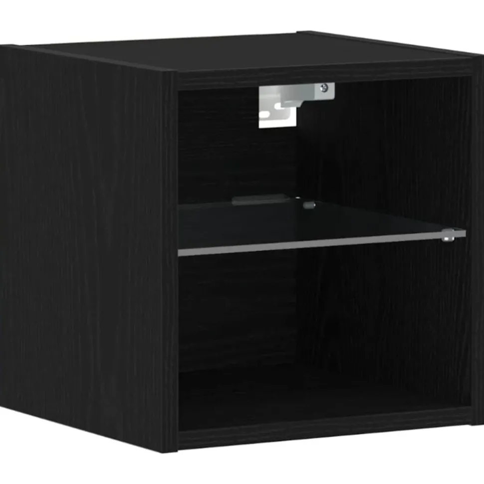 vidaXL LED Wand Bedside Kast Zwart 30 x 28,5 x 30 cm Bewerkt hout