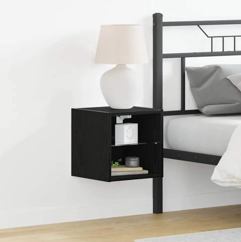 vidaXL LED Wand Bedside Kast Zwart 30 x 28,5 x 30 cm Bewerkt hout