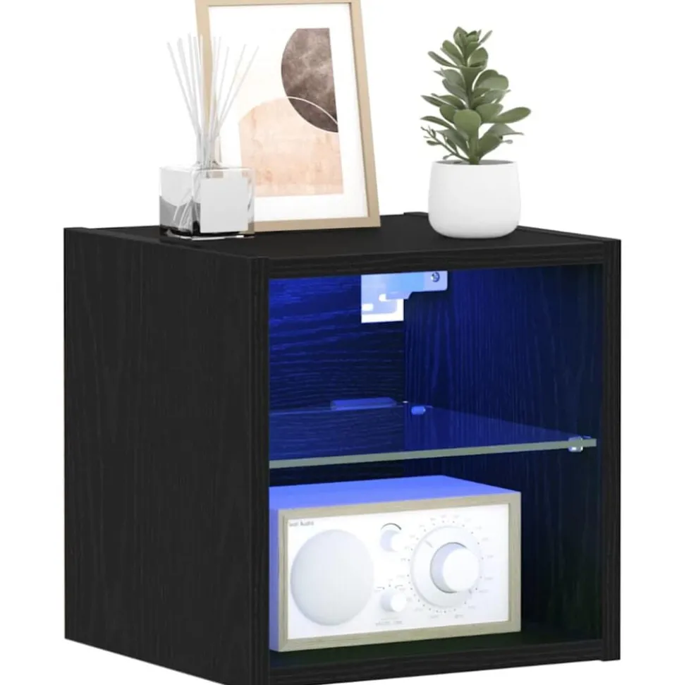 vidaXL LED Wand Bedside Kast Zwart 30 x 28,5 x 30 cm Bewerkt hout