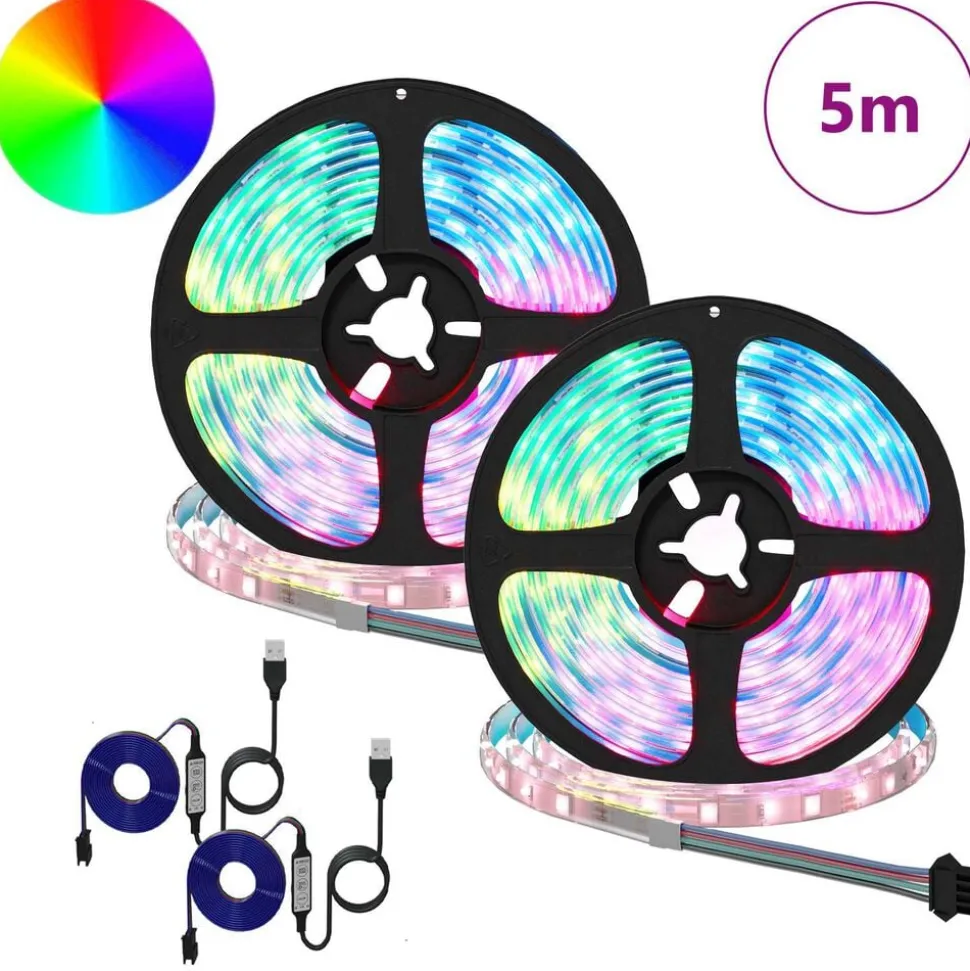 vidaXL LED-strip 2 pcs Zwart en transparant 2500 mm Koper en kunststof