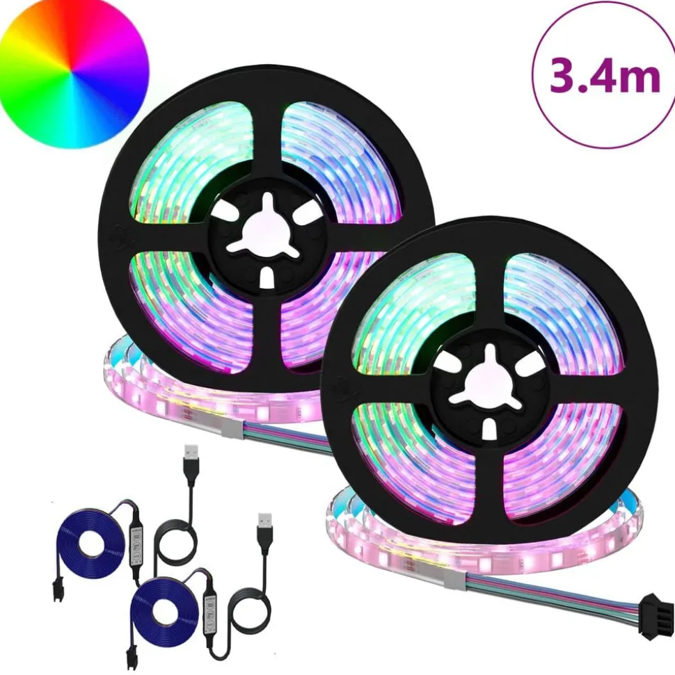 vidaXL LED-strip 2 pcs Zwart en transparant 1700 mm Koper en kunststof