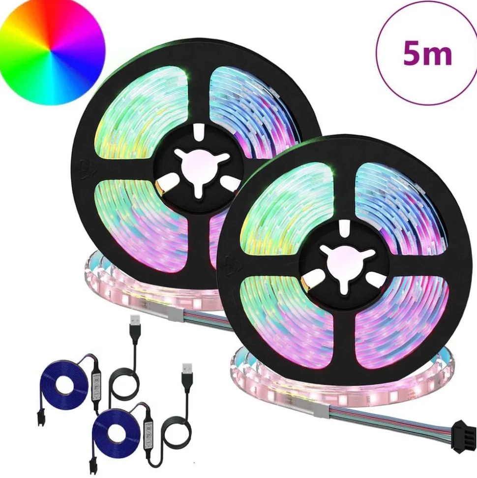 vidaXL LED-strip 2 pcs Zwart en transparant 2500 mm Koper en kunststof