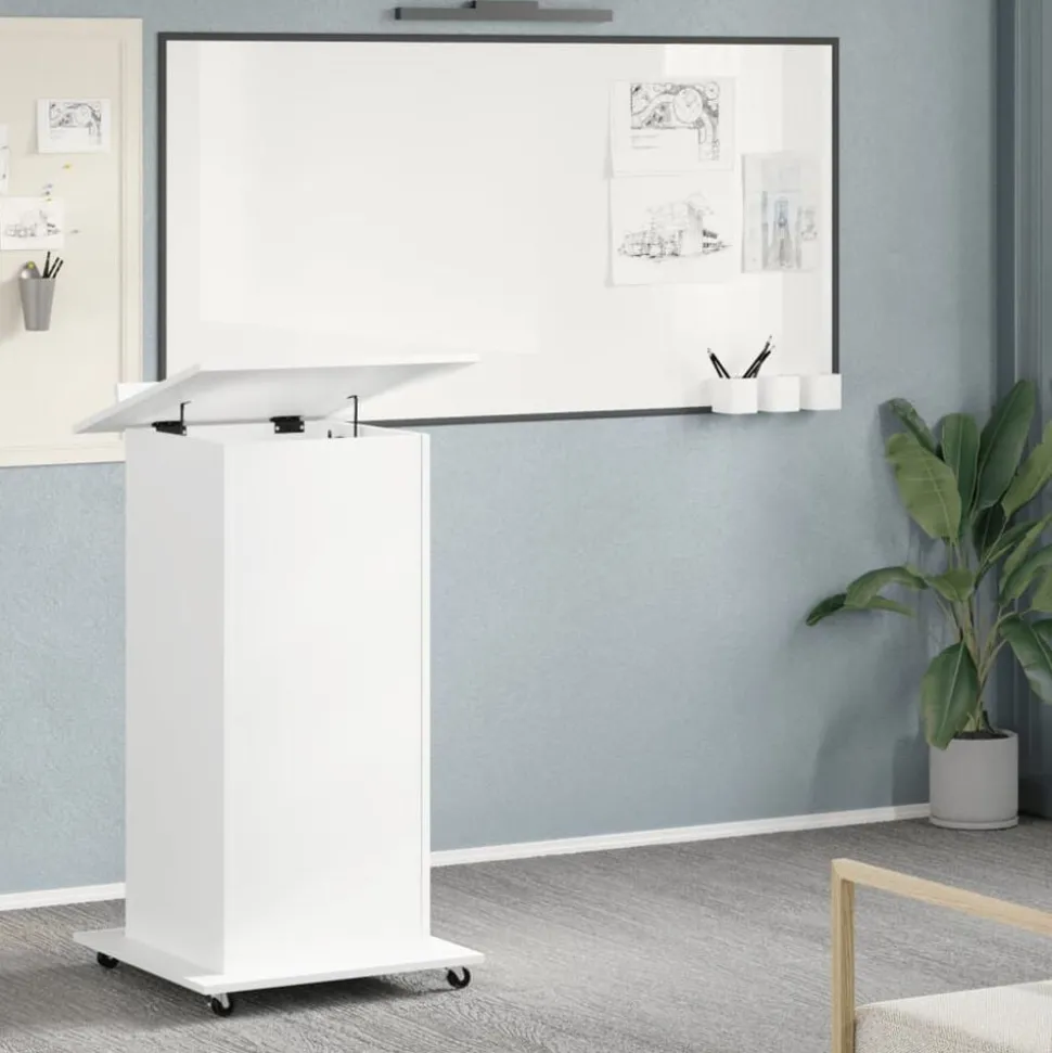 vidaXL Lessenaar met wielen en lade 55x55x107 cm bewerkt hout wit