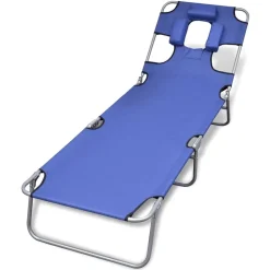 vidaXL Ligbed inklapbaar met hoofdkussen gepoedercoat staal blauw