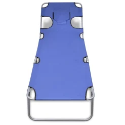 vidaXL Ligbed inklapbaar met hoofdkussen gepoedercoat staal blauw