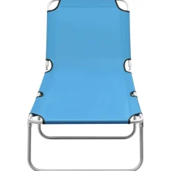 vidaXL Ligbed inklapbaar staal en stof turquoiseblauw