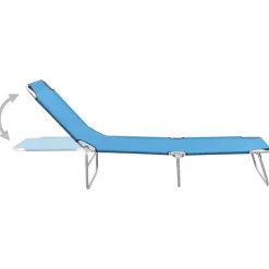vidaXL Ligbed inklapbaar staal en stof turquoiseblauw