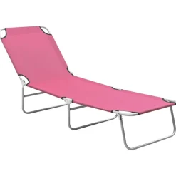 vidaXL Ligbed inklapbaar staal en stof roze