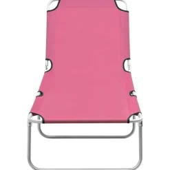 vidaXL Ligbed inklapbaar staal en stof roze